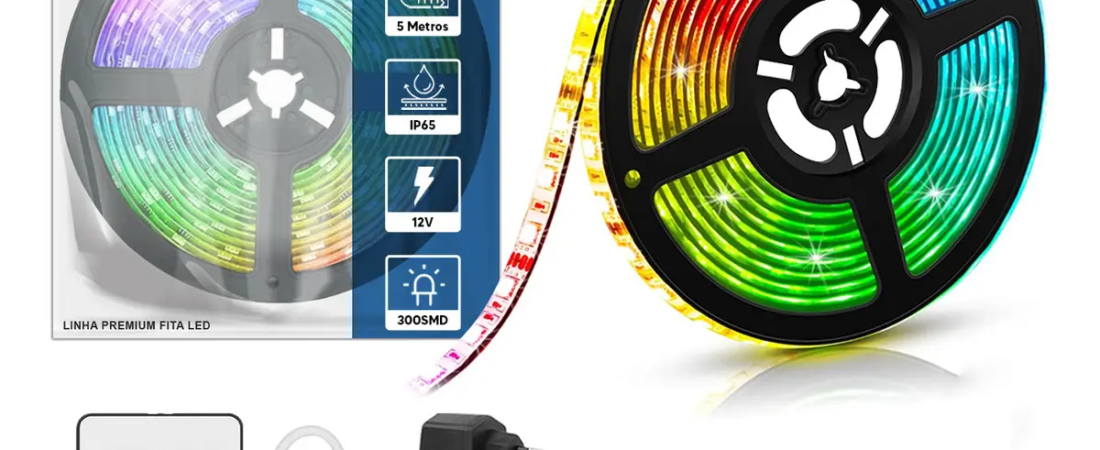 Fita LED RGB 5m com Controle Remoto por só R$ 27,90 — Decora qualquer ambiente