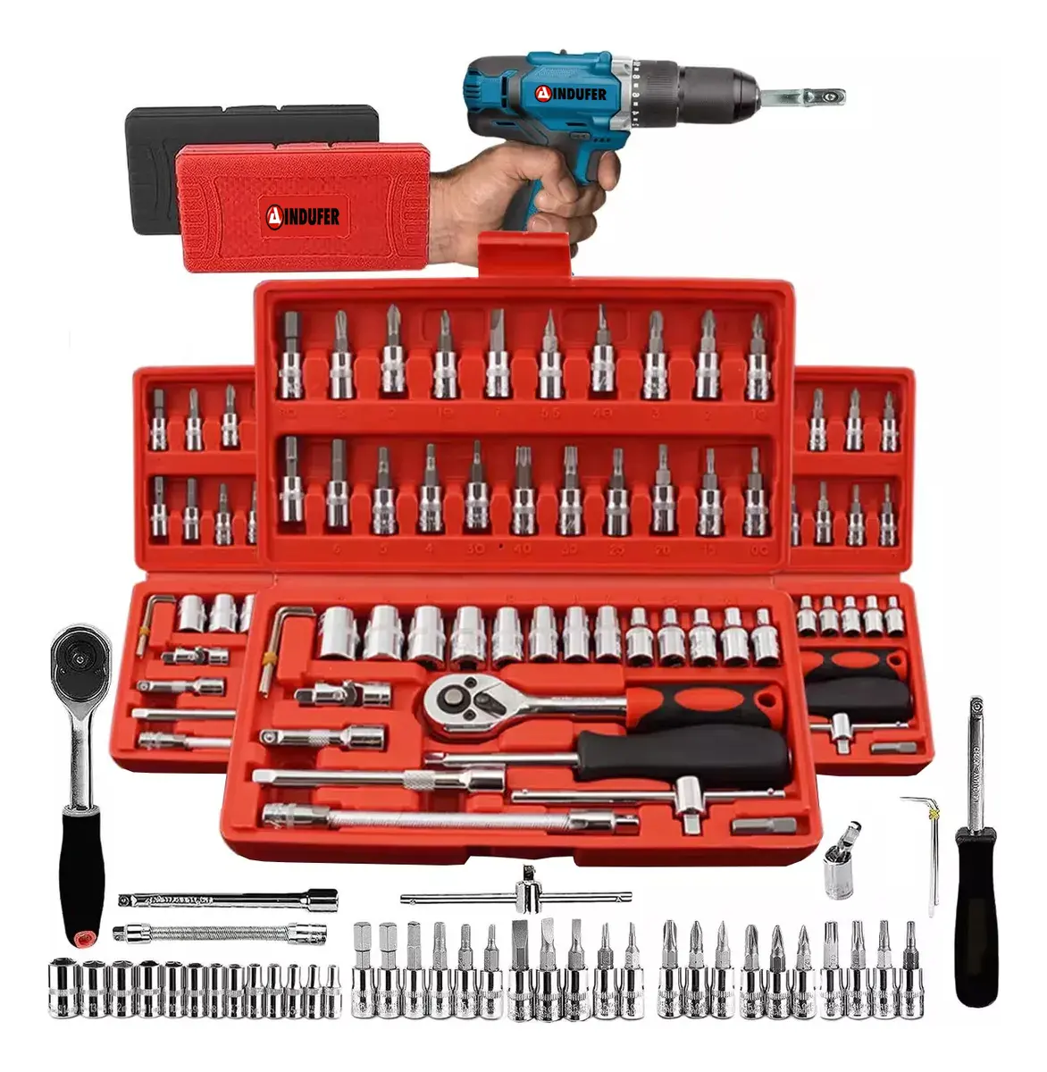 Descoberta do dia: Kit Chave Catraca Soquete 46 Peças Indufer em Cromo por R$27.99