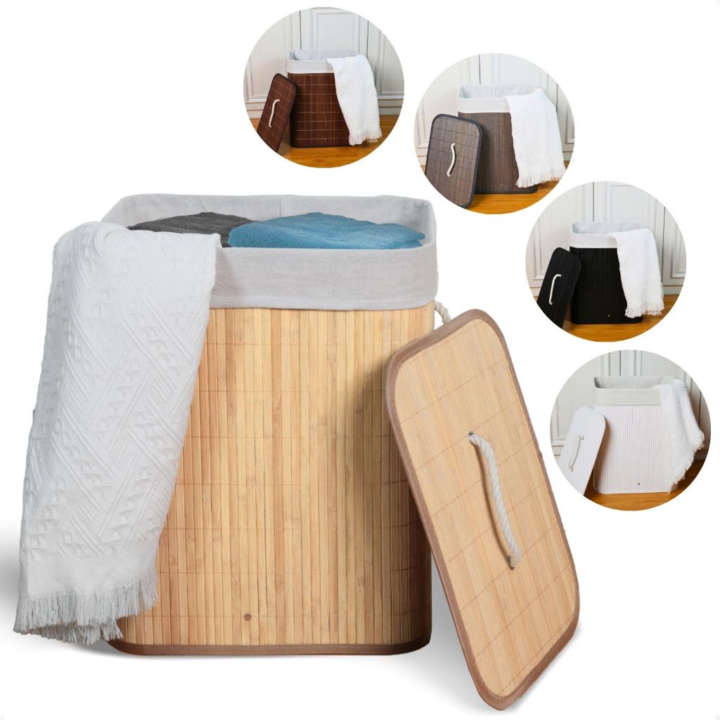 Oferta imperdível: Cesto de Roupa Suja Bambu Com Tampa e Alças 50 com frete grátis